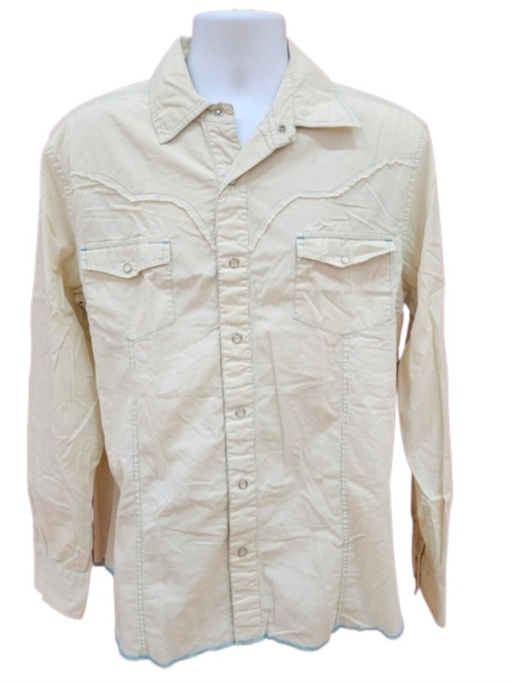 Vintage Rare Pearl Snap Western Shirt Men’s Large Cream Long Sleeve Cowboy